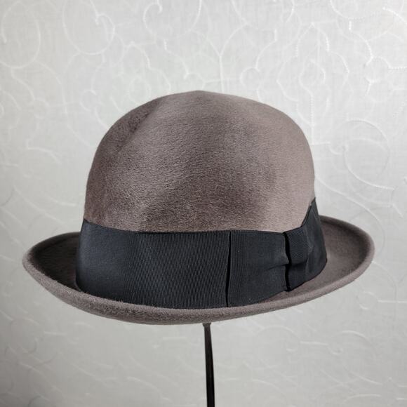 VINTAGE Borsalino Diamante II Hat 7 3/8 Gray Brown Fur‎ Felt Bowler Derby Italy - Picture 6 of 16